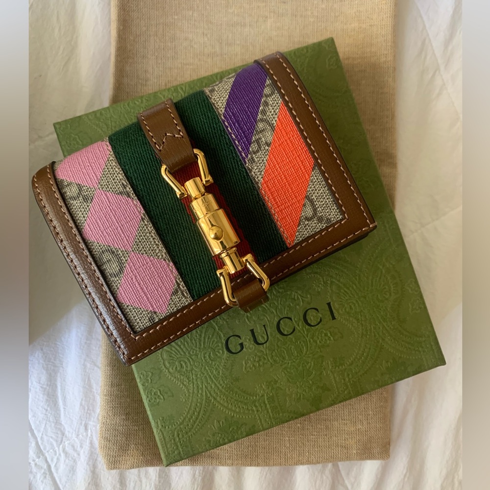 NEW IN GIFT BOX! Gucci Jackie 1961 Card Case Wallet with colorful painted design